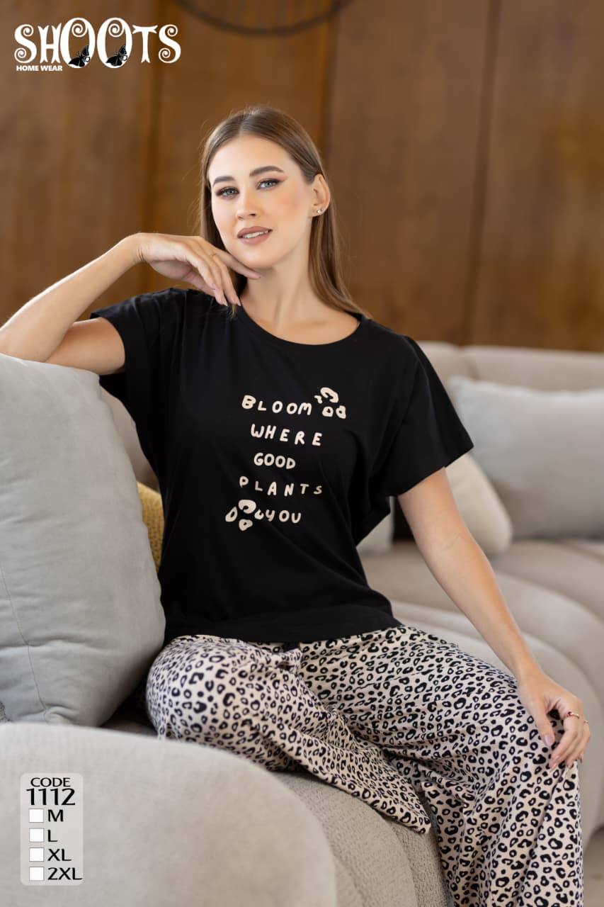 Black Graphic T-Shirt & Leopard Print Pants Set