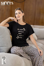 Black Graphic T-Shirt & Leopard Print Pants Set