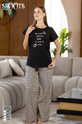 Black Graphic T-Shirt & Leopard Print Pants Set