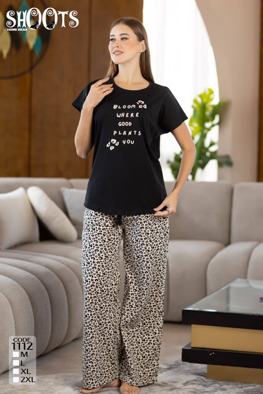 Black Graphic T-Shirt & Leopard Print Pants Set
