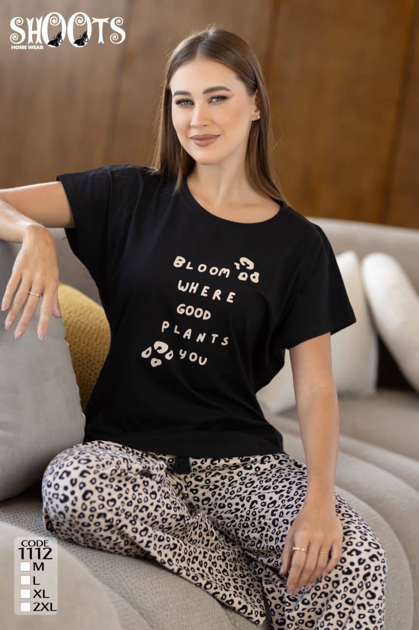 Black Graphic T-Shirt & Leopard Print Pants Set
