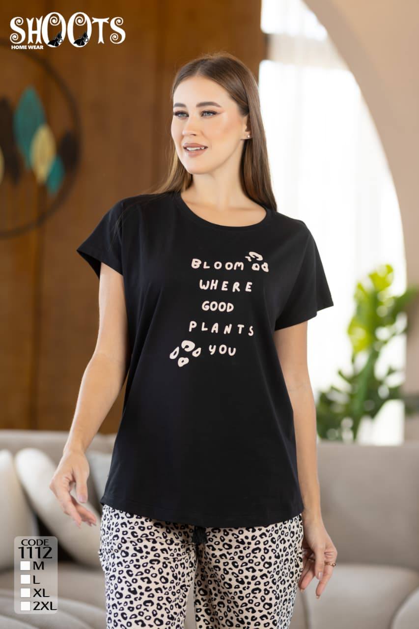 Black Graphic T-Shirt & Leopard Print Pants Set