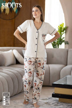 White Top & Patterned Pants Set