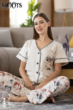 White Top & Patterned Pants Set