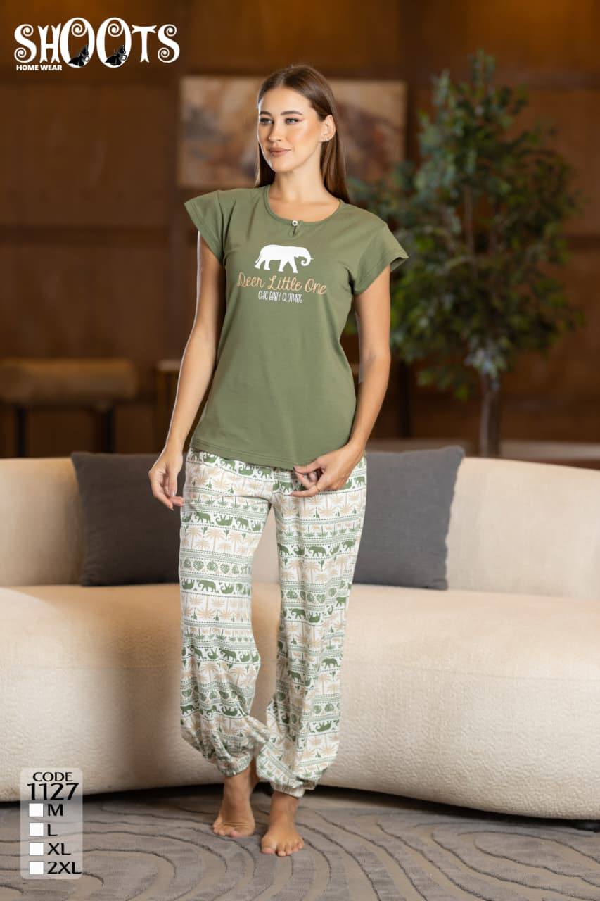 Green T-Shirt & Patterned Pants Set