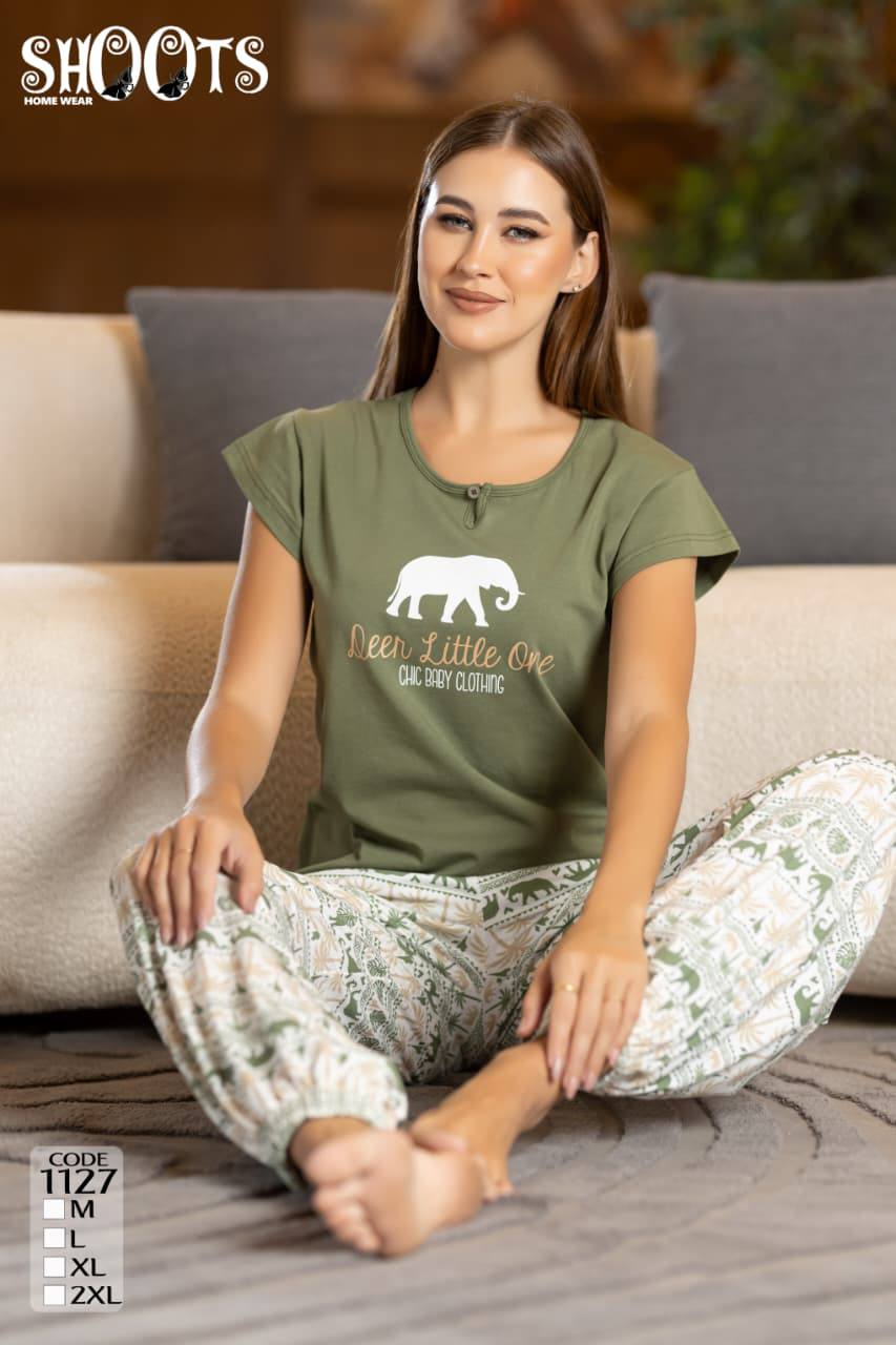 Green T-Shirt & Patterned Pants Set