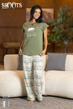 Casual Green T-Shirt & Patterned Pants Set