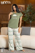 Casual Green T-Shirt & Patterned Pants Set