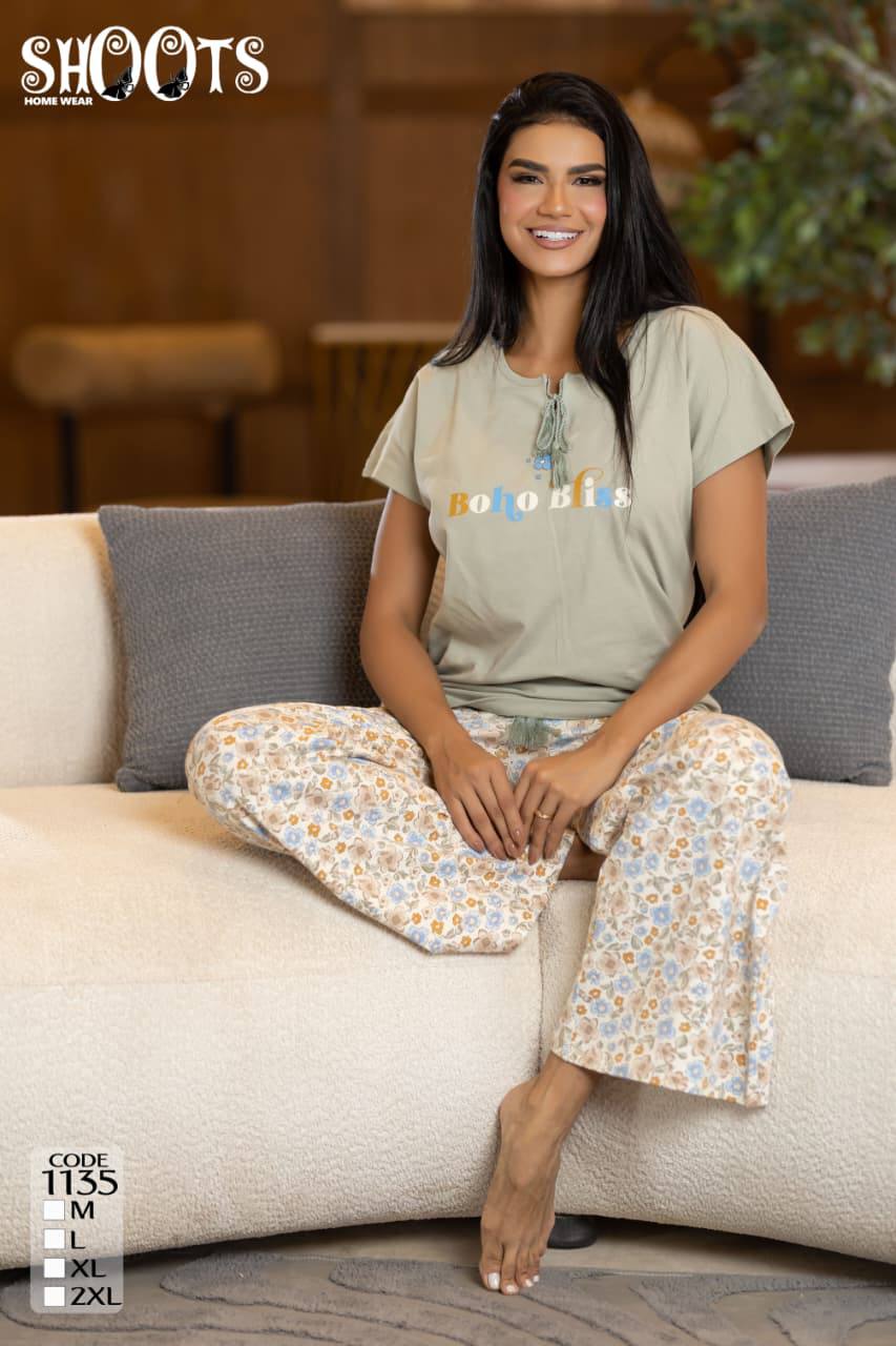 Light Green T-Shirt & Patterned Pants Set