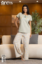 Light Green T-Shirt & Patterned Pants Set