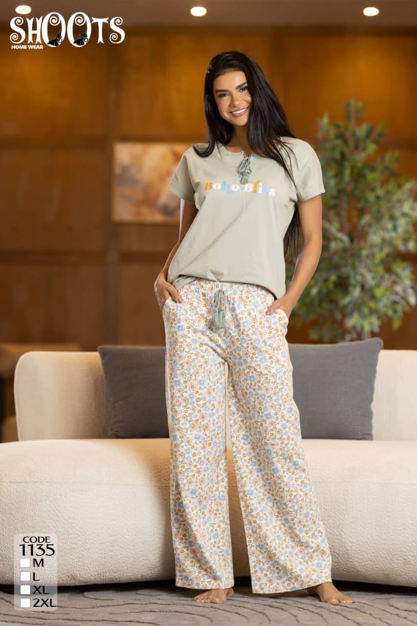 Light Green T-Shirt & Patterned Pants Set