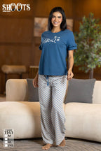 Blue “Grace” T-Shirt & Patterned Pants Set