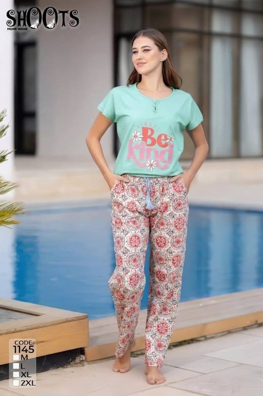 Light Blue “Be Kind” T-Shirt & Floral Pants Set