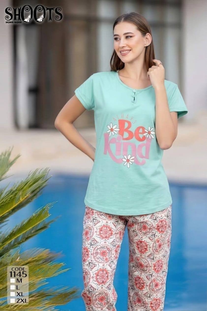Light Blue “Be Kind” T-Shirt & Floral Pants Set