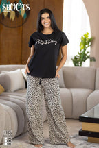 Black “Stay Strong” T-Shirt & Leopard Print Pants Set