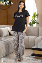 Black “Stay Strong” T-Shirt & Leopard Print Pants Set