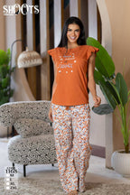 Orange Top & Floral Pants Set
