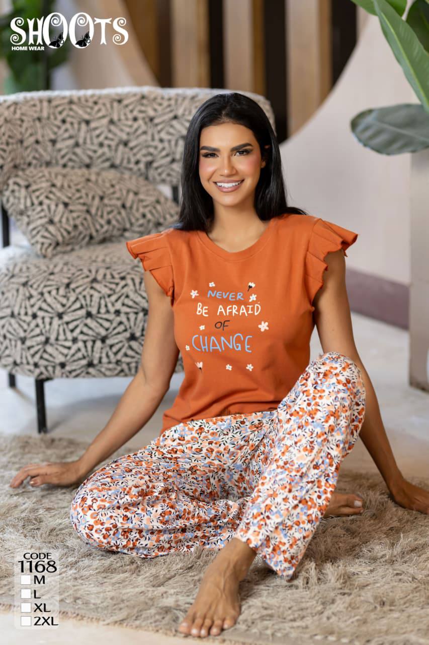 Orange Top & Floral Pants Set