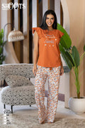 Orange Top & Floral Pants Set