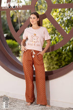 Light Pink Graphic T-Shirt & Brown Patterned Pants Set