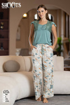 Teal Top & Patterned Pants Set