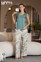 Teal Top & Patterned Pants Set