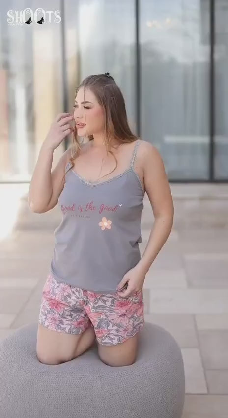 Gray Tank Top & Floral Shorts Set